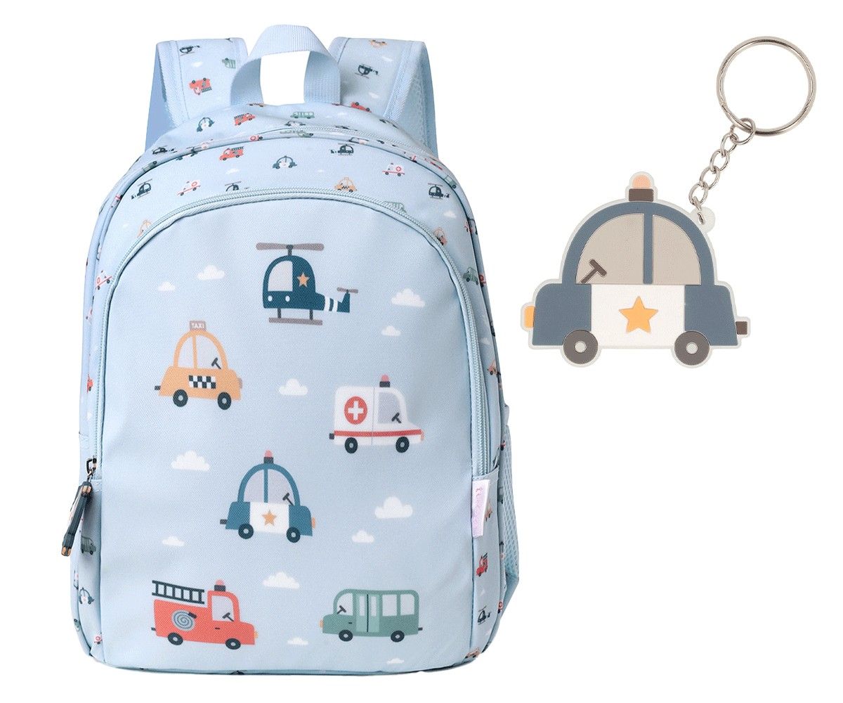Mochila Mediana City Cars + Llavero Personalizable